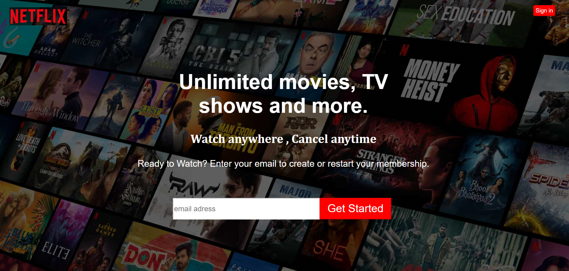 netflix clone Landing page